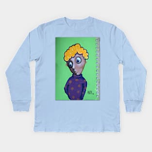 Little Flower Boy Alone in the Woods Looking for Friend | Bad Hero Portrait Lowbrow Pop Surreal Art | Cartoon Star | Mini Masterpieces | Original Oil Painting By Tyler Tilley Kids Long Sleeve T-Shirt